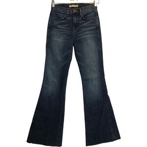 J Brand Lotus High Rise Flare Raw Hem Stretch Denim Blue Jeans 25